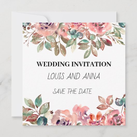 ホワイトピンクミニマル結婚式招待状カード (正面)