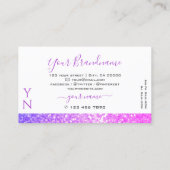 ホワイトピンクモダンパープルスパークルグリッターモノグラム 名刺 (裏面)