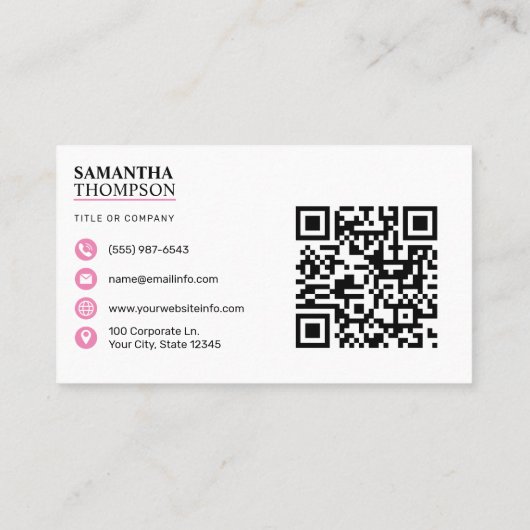 ホワイトピンクモダンミニマルプロフェッショナルQRコード 名刺 (裏面)