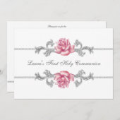 ホワイトピンクローズガールズファースト聖餐式 招待状 (正面/裏面)