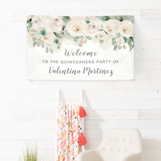 ホワイトピンクローズキンセアニェラパーティー歓迎 横断幕 (インサイチュ)