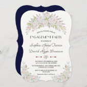 ホワイトピンクローズネイビーブルー婚約パーティ 招待状 (正面/裏面)