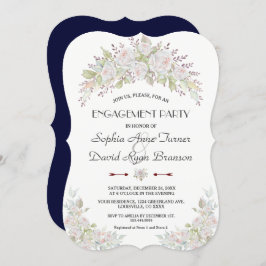 ホワイトピンクローズネイビーブルー婚約パーティ 招待状