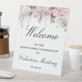 ホワイトピンクローズフローラキンセアニェラ歓迎 台座サイン (インサイチュ)