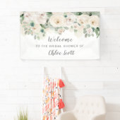 ホワイトピンクローズフローラブライダルシャワー歓迎 横断幕 (インサイチュ)