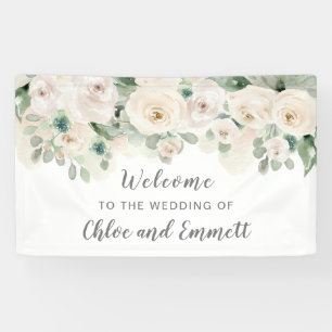 ホワイトピンクローズ結婚フローラの歓迎 横断幕