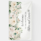 ホワイトピンクローズ結婚フローラの歓迎 横断幕 (縦)