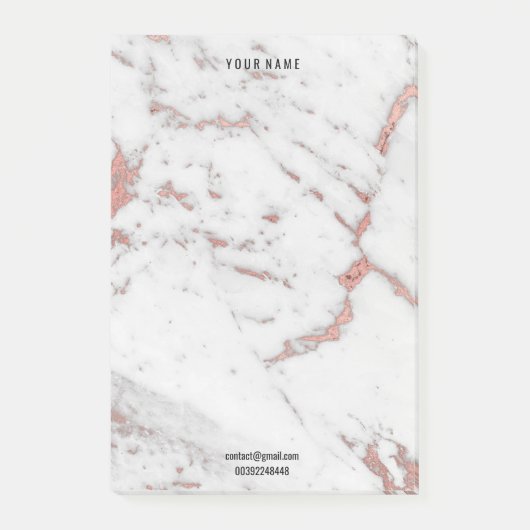 ホワイトピンクローズ金ゴールドマーブルストーンラックスネームアドレス ポストイット (正面)