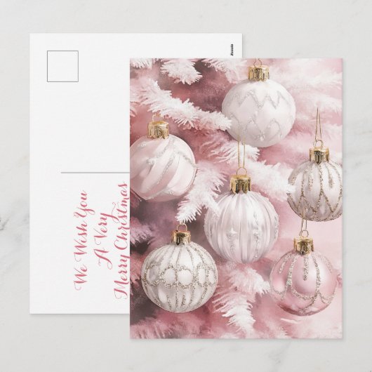 ホワイトピンクヴィンテージオーナメントクリスマスポストカード シーズンポストカード (正面/裏面)