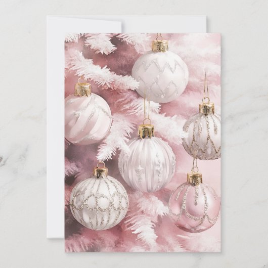 ホワイトピンクヴィンテージオーナメントクリスマス シーズンカード (正面)
