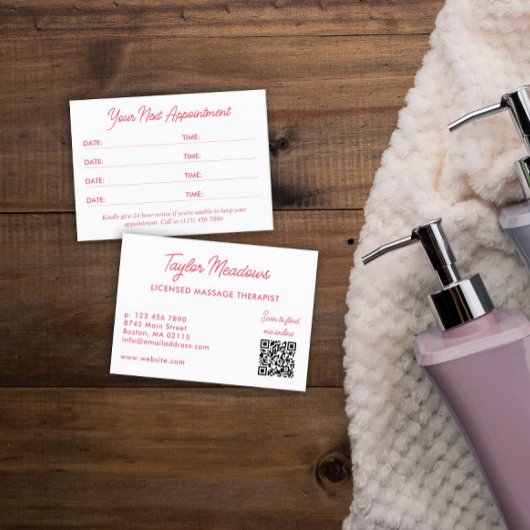 ホワイトピンク実用QRコード数々のアポイントメント 予約カード