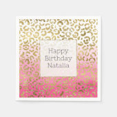 ホワイトピンク水彩金ゴールドグラムヒョウ印刷 スタンダードカクテルナプキン (正面)