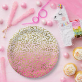 ホワイトピンク水彩金ゴールドグラムヒョウ印刷 ペーパープレート (パーティー)