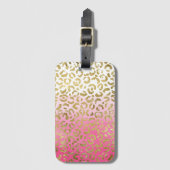 ホワイトピンク水彩金ゴールドグラムヒョウ印刷 ラゲッジタグ (正面縦)