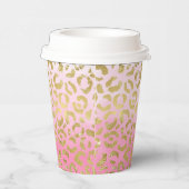 ホワイトピンク水彩金ゴールドグラムヒョウ印刷 紙コップ (右)