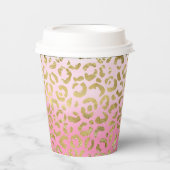 ホワイトピンク水彩金ゴールドグラムヒョウ印刷 紙コップ (正面)