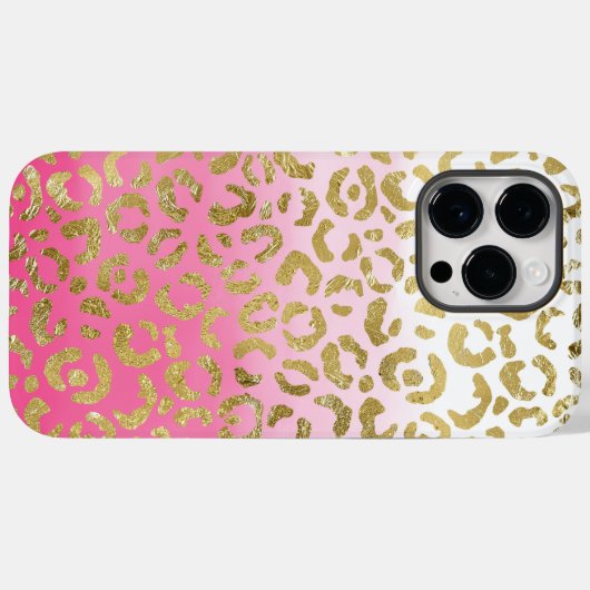 ホワイトピンク水彩金ゴールドグラムヒョウ印刷 Case-Mate iPhoneケース (裏面 (横))