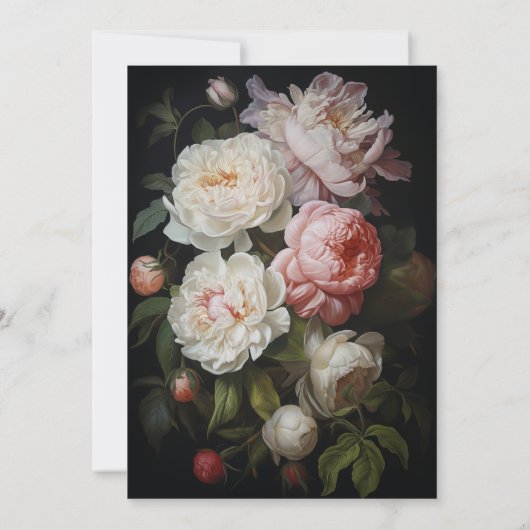 ホワイトピンク牡丹とバラフローラ結婚のアーチ 招待状 (裏面)