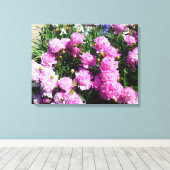 ホワイトピンク牡丹フラワーキャンバス キャンバスプリント (インサイチュ (ウッドフロア))