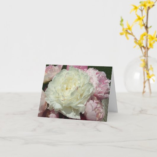 ホワイトピンク牡丹/ピンク牡丹ノートカード カード (黄色い花)