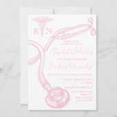 ホワイトピンク看護学校卒業パーティー 招待状 (正面)