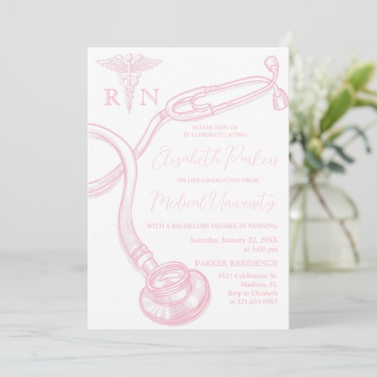 ホワイトピンク看護学校卒業パーティー 招待状 (スタンド正面)