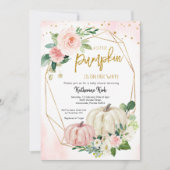 ホワイトピンク赤面カボチャが途中招待状 招待状 (正面)