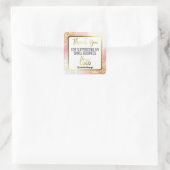 ホワイトピンク金ゴールドグリッターサンキュービジネスロゴ スクエアシール (バッグ)