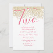 ホワイトピンク金ゴールドグリッター2nd誕生日パーティー招待状 招待状 (正面)