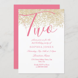 ホワイトピンク金ゴールドグリッター2nd誕生日パーティー招待状 招待状