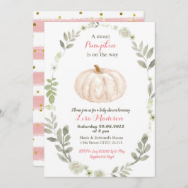 ホワイトピンク金ゴールドパンプキンベビーシャワー 招待状