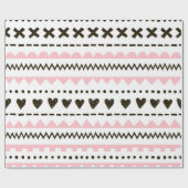 ホワイトピンク黒ハートパターンのラッピング紙 ラッピングペーパー (フラット)