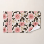 ホワイトピンク黒花モノグラム漬けボールタオル ハンドタオル (ハンドタオル)