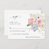 ホワイトピンク&パープルフローラノミールRSVP 出欠カード (正面/裏面)