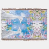 ホワイトピーコックとブルーミング桜/カスタマイズ可能 スローブランケット (正面)