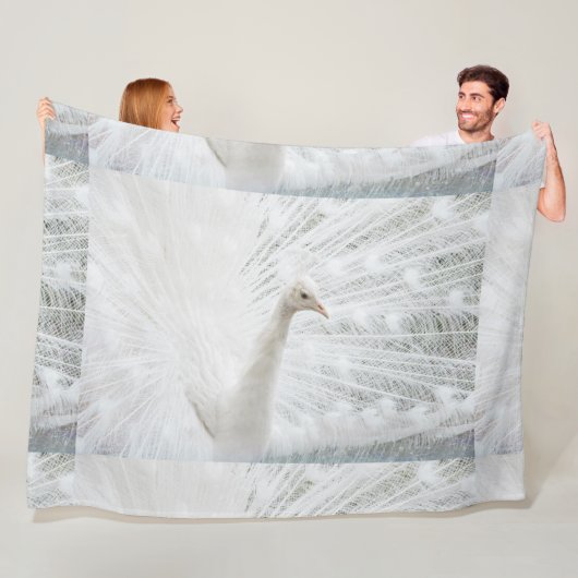 ホワイトピーコックの美しい羽 フリースブランケット (インサイチュ)