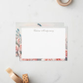 ホワイトピーコックウィズ赤面ピンクローズパーソナライズされた ノートカード (正面/裏面インサイチュ)