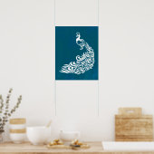 ホワイトピーコックオンティール（緑がかった色）はっきりしたスタイリッシュアールデコデザイン ポスター (キッチン)