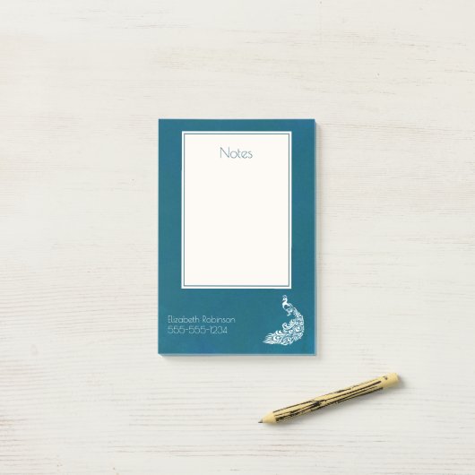 ホワイトピーコックオンティール（緑がかった色）はっきりしたスタイリッシュアールデコデザイン ポストイット (デスク上)