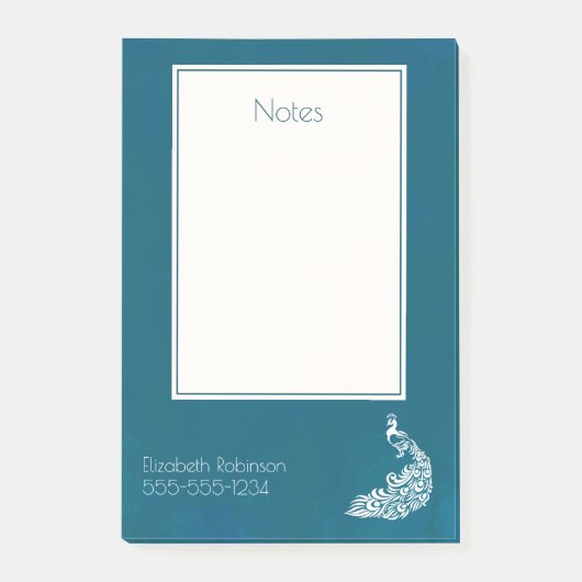 ホワイトピーコックオンティール（緑がかった色）はっきりしたスタイリッシュアールデコデザイン ポストイット (正面)