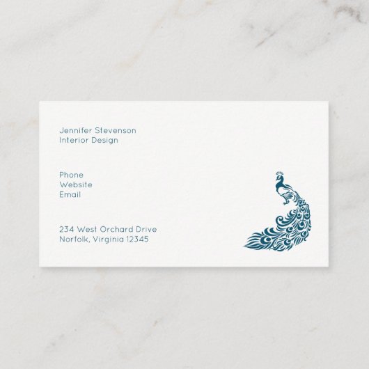 ホワイトピーコックオンティール（緑がかった色）はっきりしたモダンアールデコデザイン 名刺 (裏面)