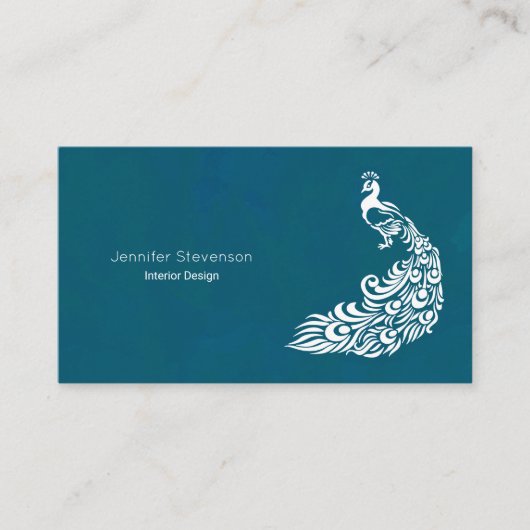 ホワイトピーコックオンティール（緑がかった色）はっきりしたモダンアールデコデザイン 名刺 (正面)