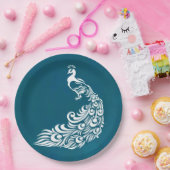 ホワイトピーコックオンティール（緑がかった色）シックスタイリッシュアールデコデザイン ペーパープレート (パーティー)