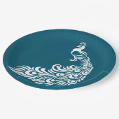 ホワイトピーコックオンティール（緑がかった色）シックスタイリッシュアールデコデザイン ペーパープレート (アングル)