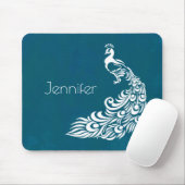 ホワイトピーコックオンティール(緑がかった色)シックスタイリッシュアールデコデザイン マウスパッド (マウス)