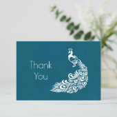 ホワイトピーコックオンティール(緑がかった色)パーティーありがとう サンキューカード (スタンド正面)