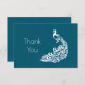 ホワイトピーコックオンティール(緑がかった色)パーティーありがとう サンキューカード (正面/裏面)