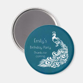 ホワイトピーコックオンティール(緑がかった色)誕生日パーティーありがとう マグネット (正面/裏面)