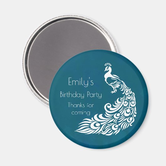 ホワイトピーコックオンティール（緑がかった色）誕生日パーティーありがとう マグネット (正面/裏面)