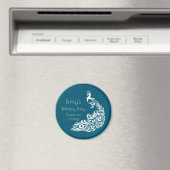 ホワイトピーコックオンティール(緑がかった色)誕生日パーティーありがとう マグネット (インサイチュ (食洗機))